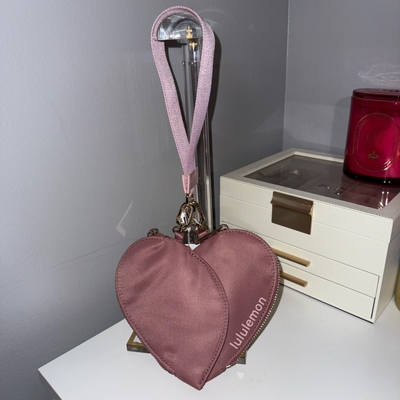 Lululemon Athletica Pink Dual Pouch Heart Wristlet - Picture 1 of 7